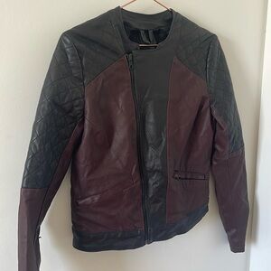 Joes jeans burgundy and black lambskin leather motorcycle jacket